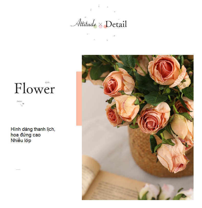 Hoa hồng Tỉ muội vải lụa cao cấp HNT4667 | Flexdecor VN | 3