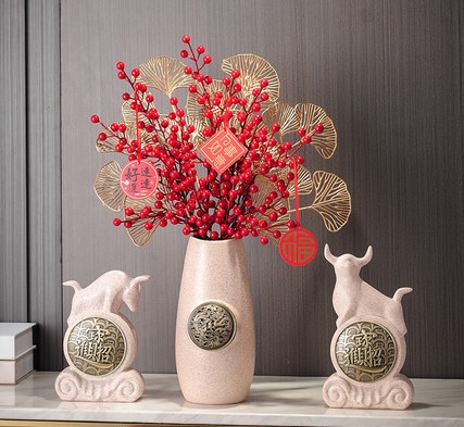 Nhánh cây berry đỏ lọ gốm dài trang trí tết FWS6159D | Flexdecor VN | 9
