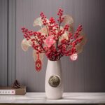 Nhánh cây berry đỏ lọ gốm dài trang trí tết FWS6159D