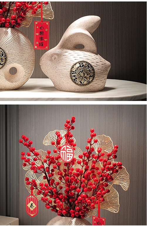 Nhánh cây berry đỏ lọ gốm trang trí tết FWS6159 | Flexdecor VN | 9