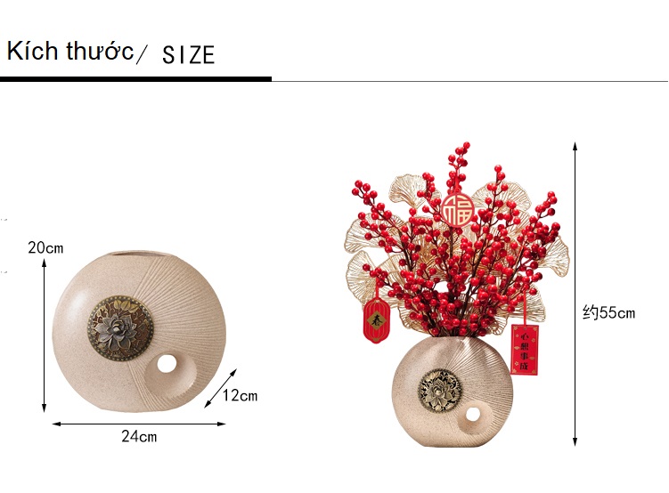 Nhánh cây berry đỏ lọ gốm trang trí tết FWS6159 | Flexdecor VN | 15
