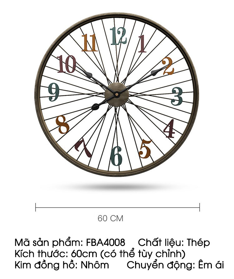 Đồng hồ trang trí khung bánh xe đạp cổ điển FBA4008 | Flexdecor VN | 16