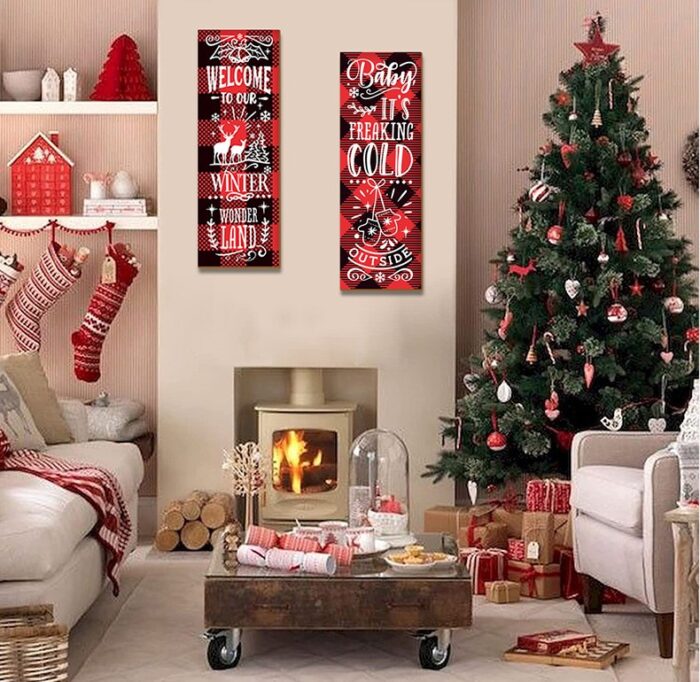 Bảng gỗ trang trí noel giáng sinh nền đỏ JC8308-A | Flexdecor VN | 1