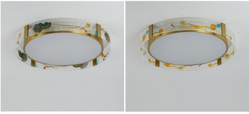 Đèn ốp trần tròn bằng đồng thủy tinh sen và hạc FL8077B | Flexdecor VN | 6