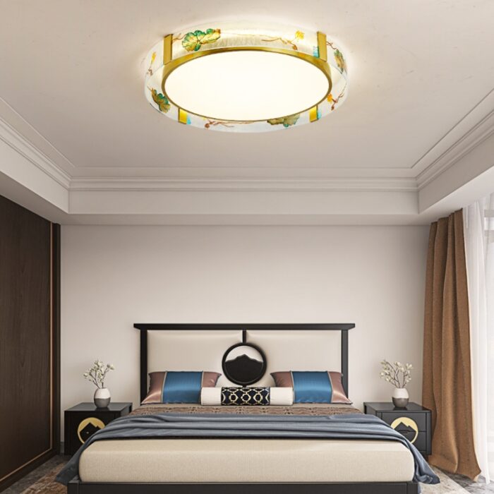 Đèn ốp trần tròn bằng đồng thủy tinh sen và hạc FL8077B | Flexdecor VN | 1