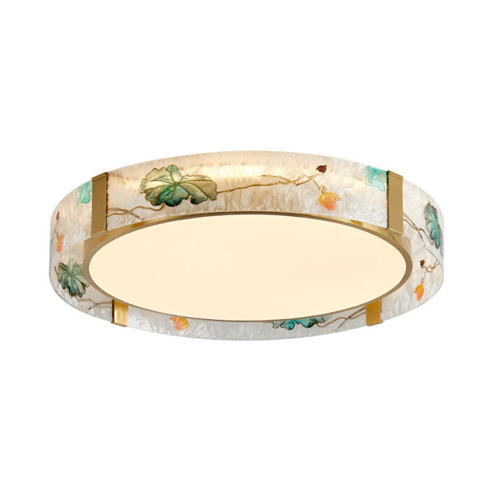 Đèn ốp trần tròn bằng đồng thủy tinh sen và hạc FL8077B | Flexdecor VN | 3