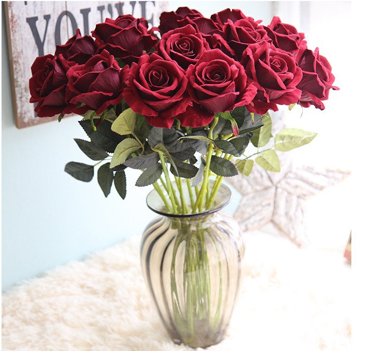 Hoa hồng đỏ vải lụa nhung để bàn HNT0432 | Flexdecor VN | 13