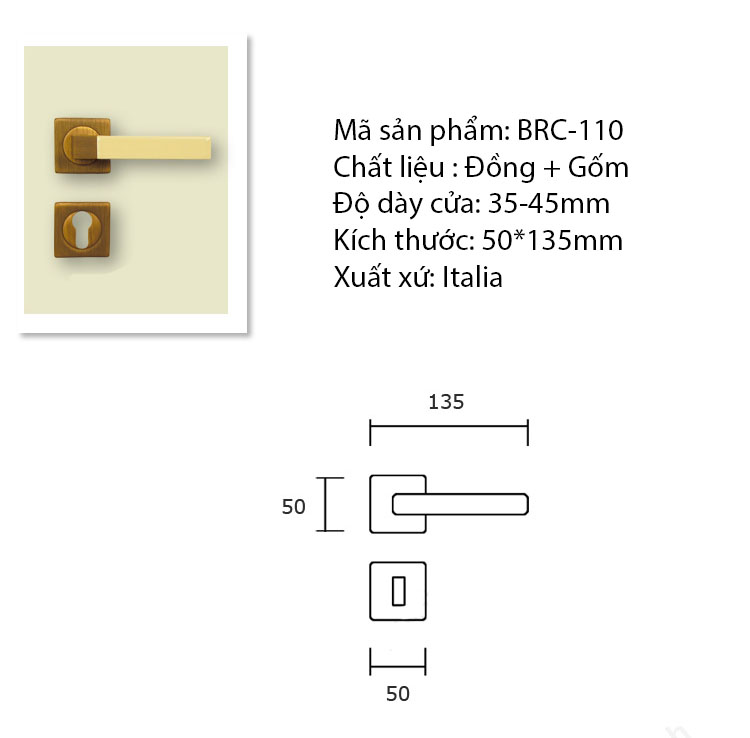 Khóa cửa tay gạt bằng đồng và gốm kiểu Ý BRC-110 | Flexdecor VN | 3