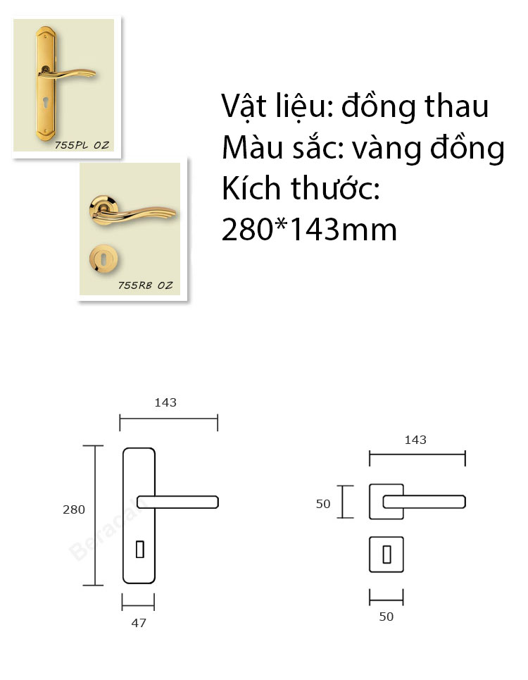 Khóa tay gạt bằng đồng cao cấp cho phòng ngủ BRC-5282 | Flexdecor VN | 5