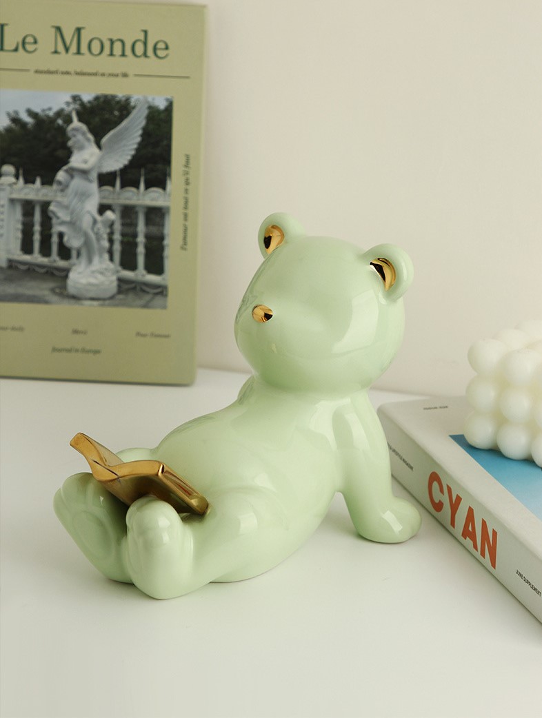 Tượng Gấu ngồi đọc sách bằng gốm BHM7714 | Flexdecor VN | 9
