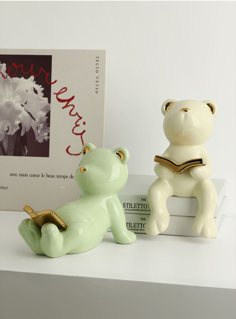 Tượng Gấu ngồi đọc sách bằng gốm BHM7714 | Flexdecor VN | 19