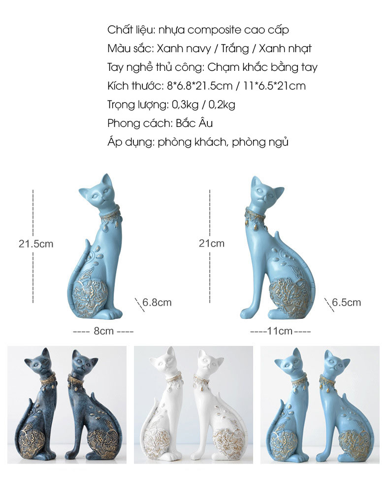 Tượng đôi mèo trang trí phòng khách HD149 | Flexdecor VN | 15