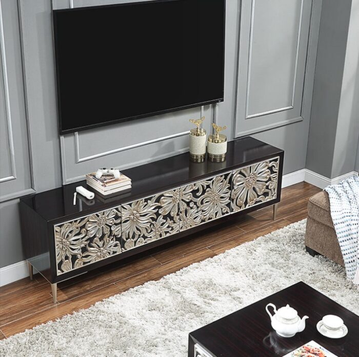 Kệ tivi trang trí gỗ phù điêu hình hoa hiện đại JYJ1010B | Flexdecor VN | 1