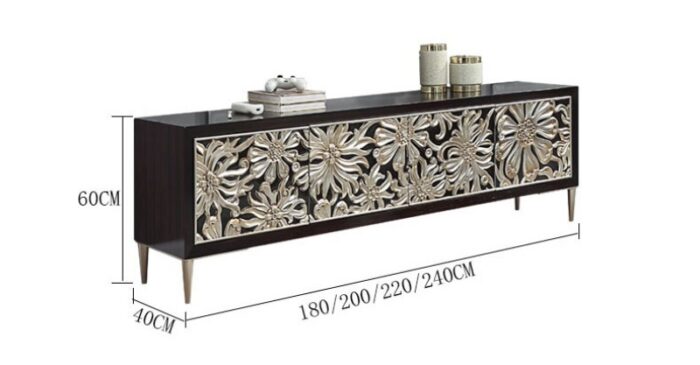 Kệ tivi trang trí gỗ phù điêu hình hoa hiện đại JYJ1010B | Flexdecor VN | 4