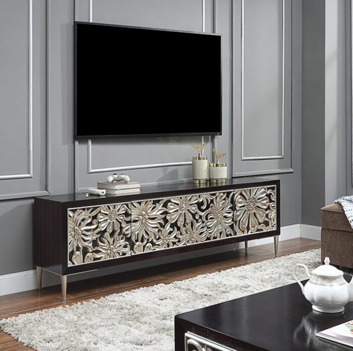 Kệ tivi trang trí gỗ phù điêu hình hoa hiện đại JYJ1010B | Flexdecor VN | 2
