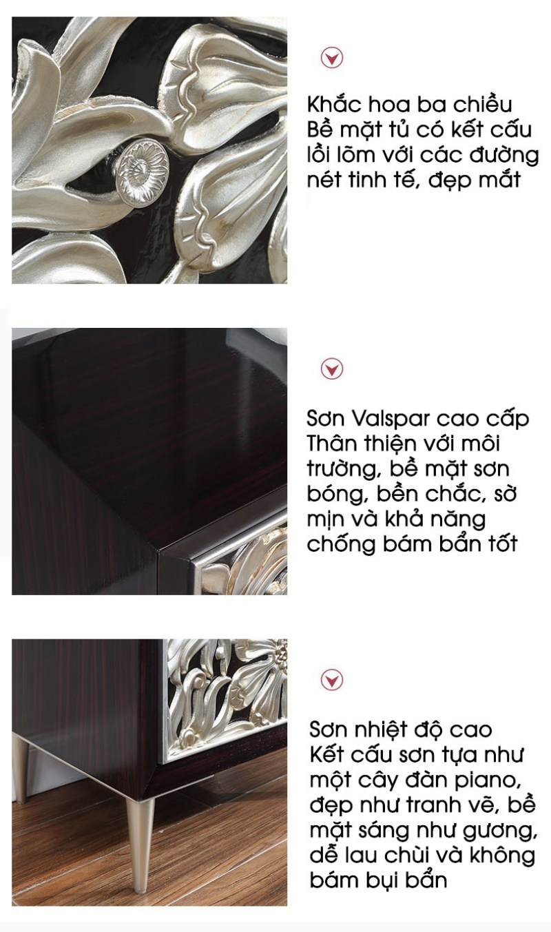 Bàn cà phê decor gỗ bề mặt khắc hoa nổi cao cấp JYJ1010A | Flexdecor VN | 20
