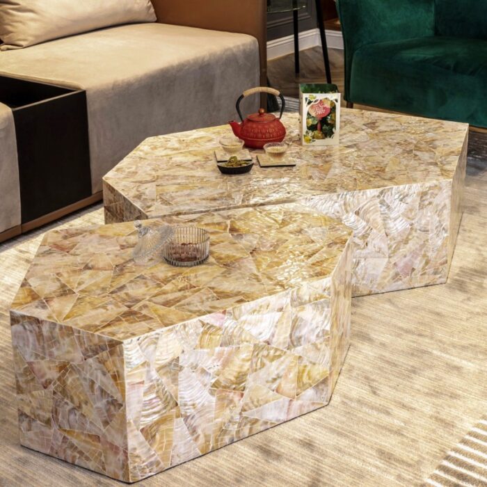Bàn cà phê gỗ khảm trai sáng tạo hình lục giác SPKH01 | Flexdecor VN | 1