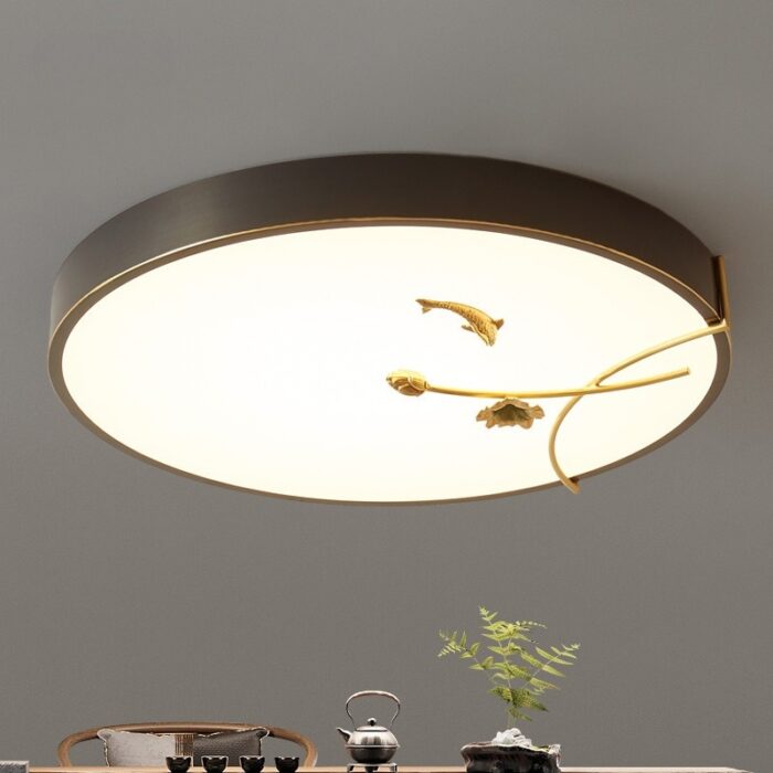Đèn ốp trần đồng sang trọng cá koi và sen đen nhám ZXL064BL | Flexdecor VN | 2
