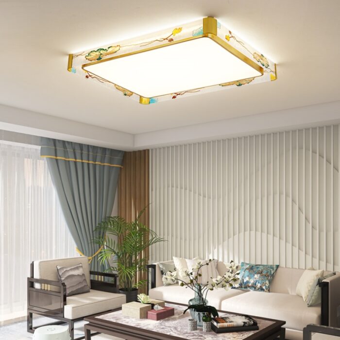 Đèn ốp trần vuông cao cấp sang trọng hạc và sen FL8077A | Flexdecor VN | 2