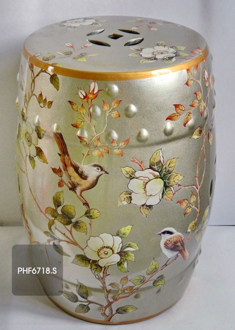Đôn trang trí gốm sứ chim và hoa tinh tế PHF6718 | Flexdecor VN | 1