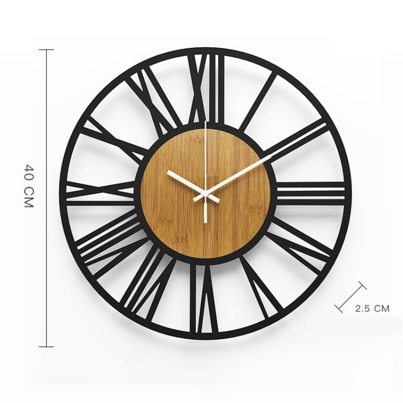 Đồng hồ treo tường mặt gỗ và số la mã bằng thép FB7486 | Flexdecor VN | 21