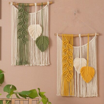 Mành trang trí Macrame nhành cây chiếc lá Z241