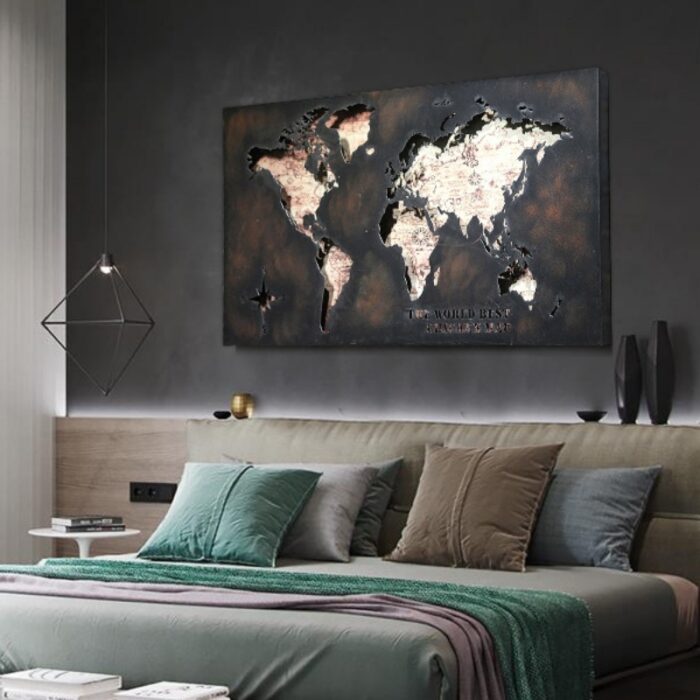 Tranh phù điêu bản đồ thế giới bằng thép Retro T0251 | Flexdecor VN | 4