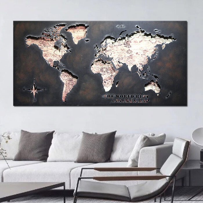 Tranh phù điêu bản đồ thế giới bằng thép Retro T0251 | Flexdecor VN | 3
