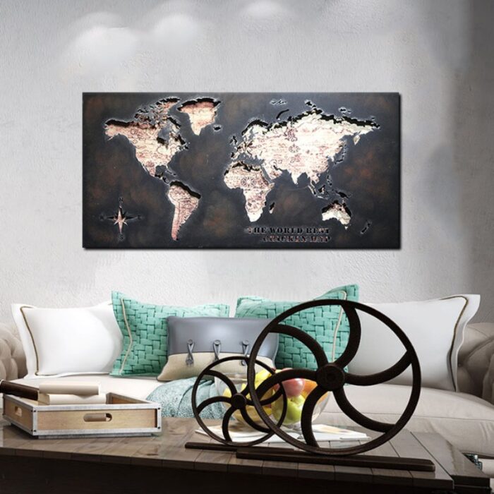 Tranh phù điêu bản đồ thế giới bằng thép Retro T0251 | Flexdecor VN | 5