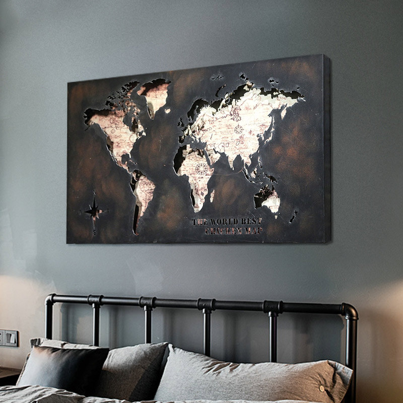 Tranh phù điêu bản đồ thế giới bằng thép Retro T0251 | Flexdecor VN | 1