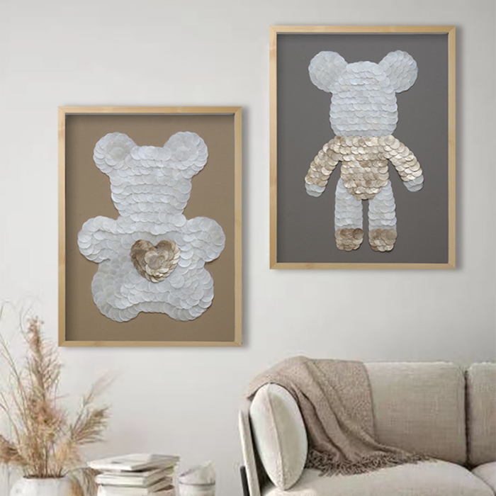 Tranh trang trí vỏ sò tạo hình gấu teddy DPG506 | Flexdecor VN | 1