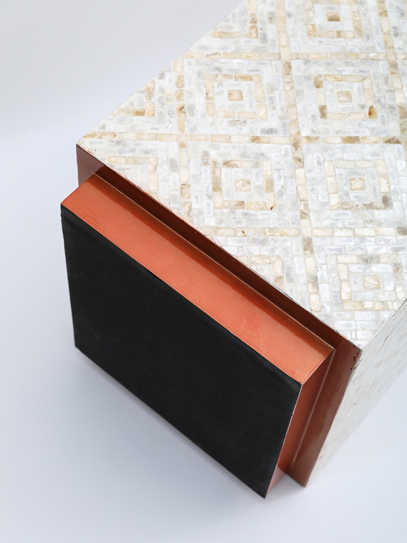 Ghế đôn trang trí bằng gỗ khảm trai tứ giác MH001 | Flexdecor VN | 18