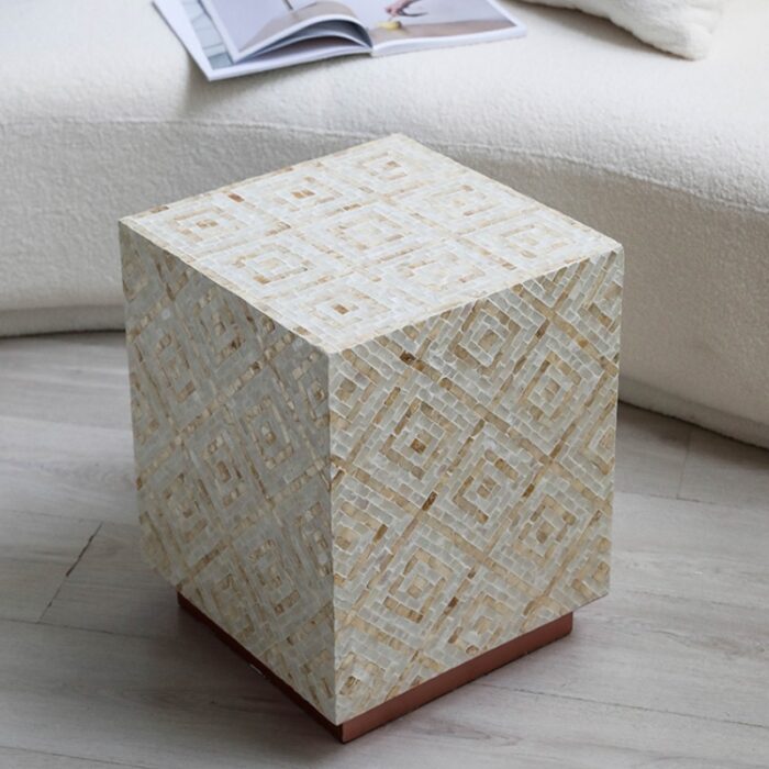 Ghế đôn trang trí bằng gỗ khảm trai tứ giác MH001 | Flexdecor VN | 3