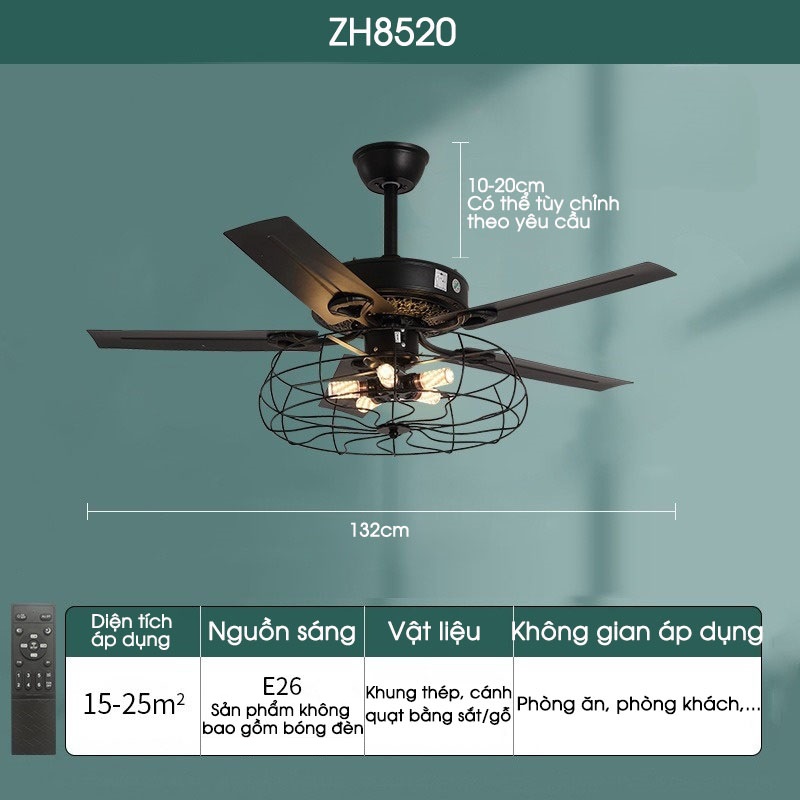 Quạt trần đèn trang trí phong cách công nghiệp ZH8520 | Flexdecor VN | 18
