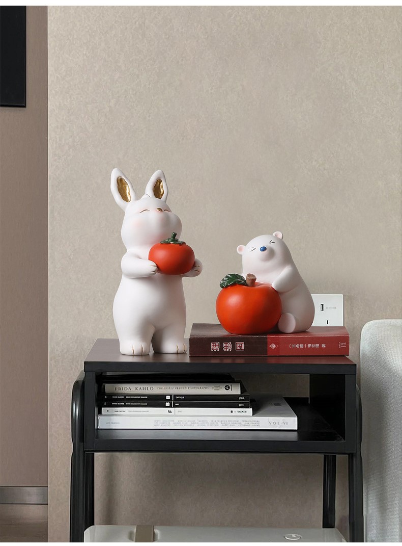 Tượng thỏ và quả hồng trang trí bàn PA0270 | Flexdecor VN | 3