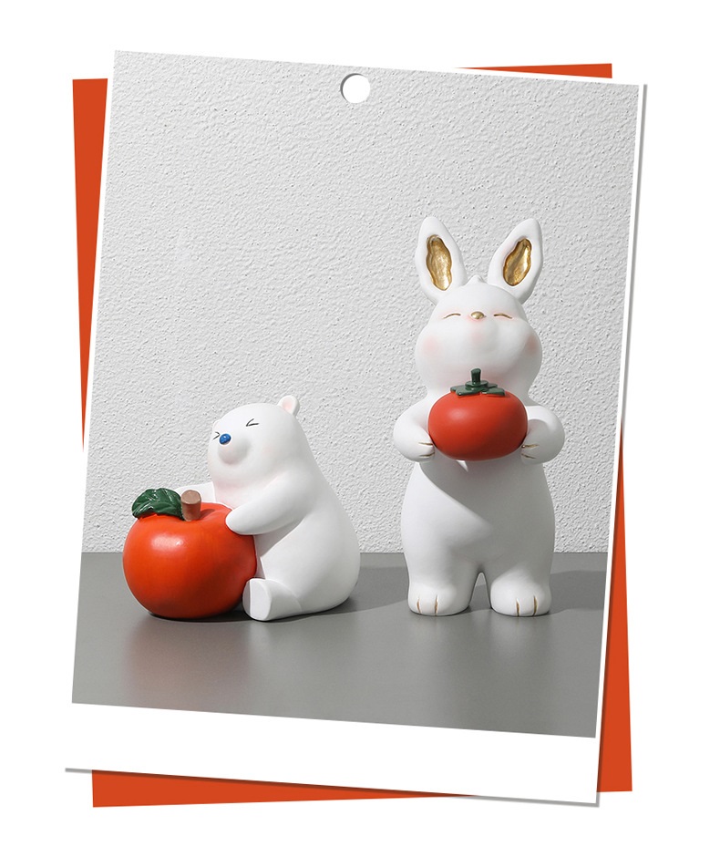 Tượng thỏ và quả hồng trang trí bàn PA0270 | Flexdecor VN | 17