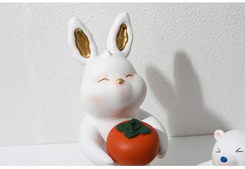 Tượng thỏ và quả hồng trang trí bàn PA0270 | Flexdecor VN | 5