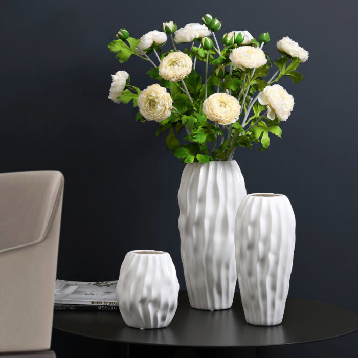 Bình gốm cắm hoa trang trí màu trắng vân sóng PA3784 | Flexdecor VN | 1