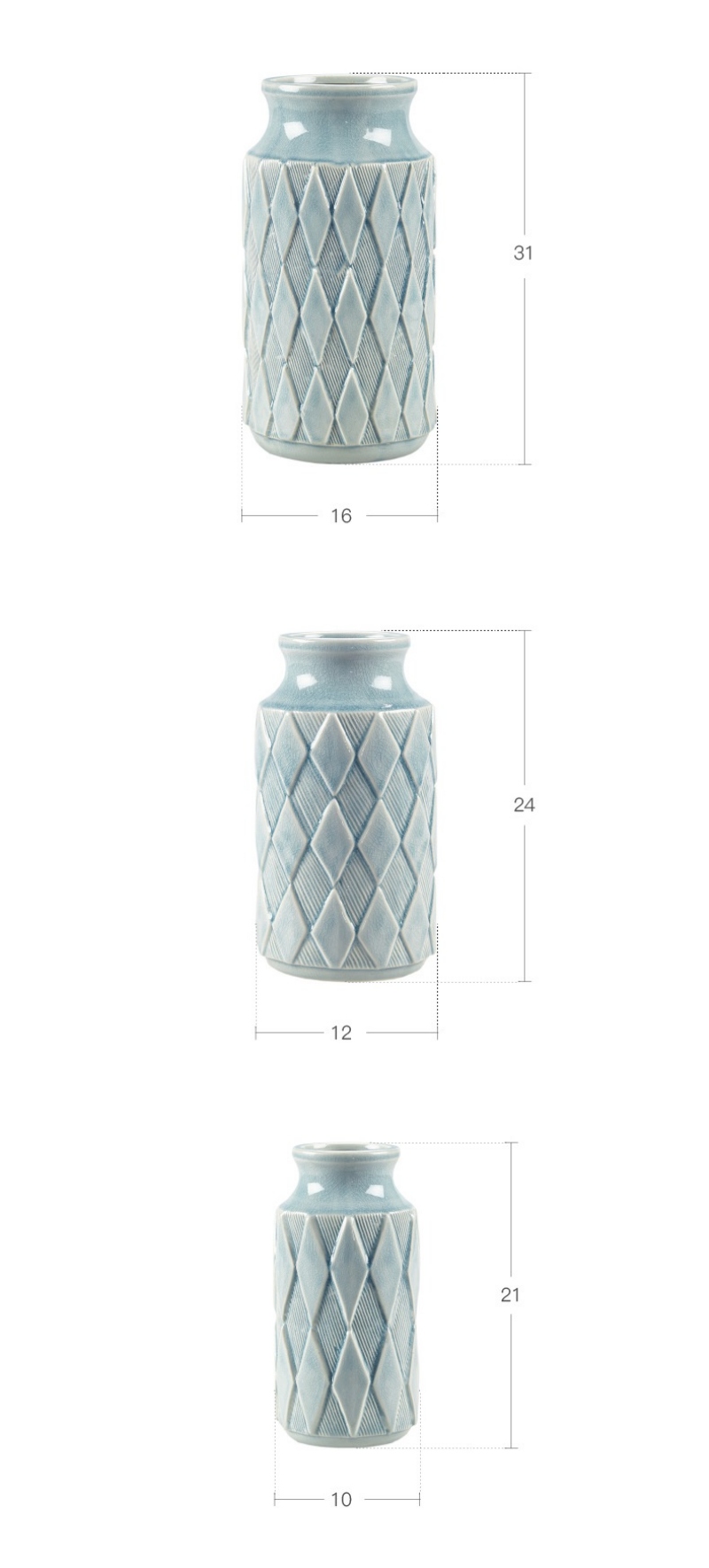 Bình hoa gốm trang trí hình thoi màu xanh HH6528 | Flexdecor VN | 7