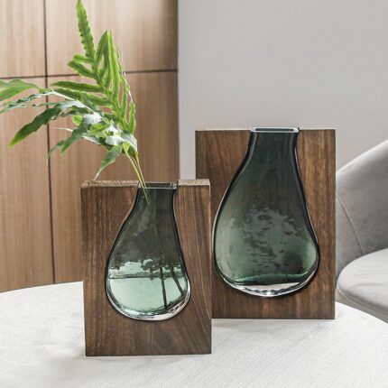 Bình thuỷ tinh decor màu xanh lá khuôn gỗ SHY286