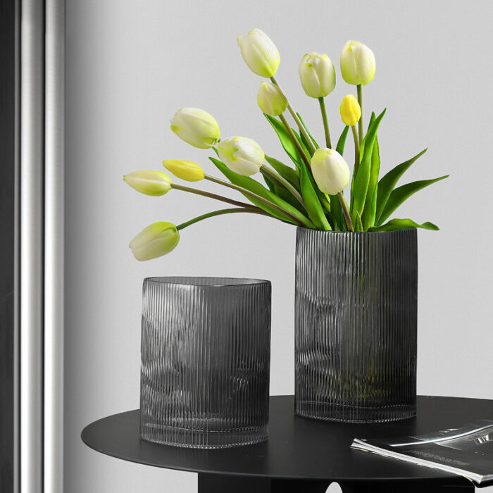 Bình thuỷ tinh trang trí hình trụ vân sọc dọc PA5783 | Flexdecor VN | 1