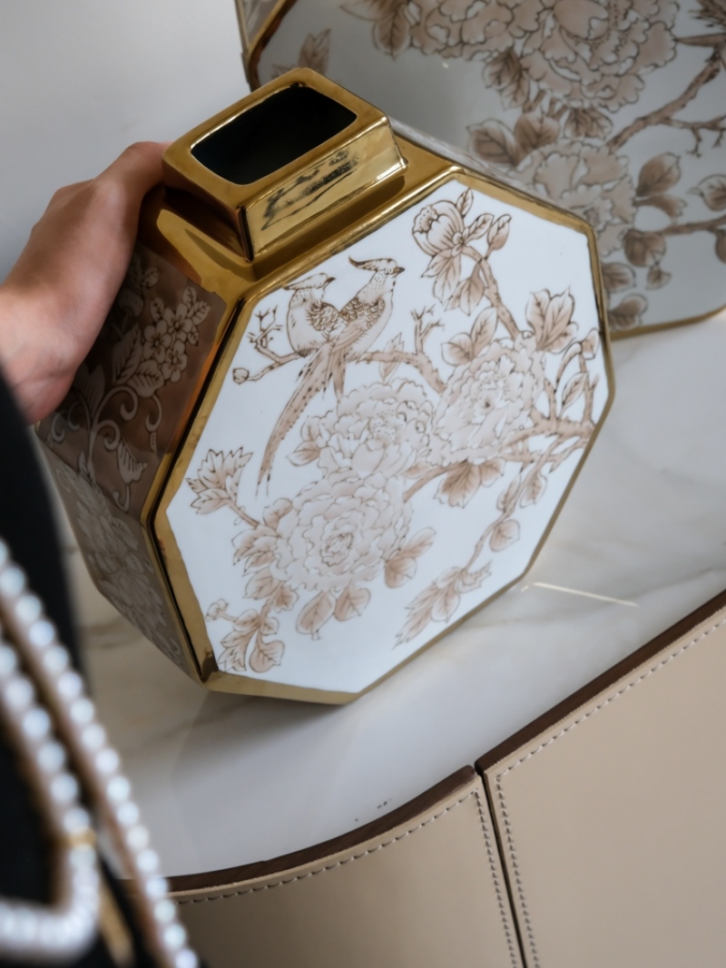 Bình sứ trắng mạ vàng phong cách Trung Hoa DC091 | Flexdecor VN | 9