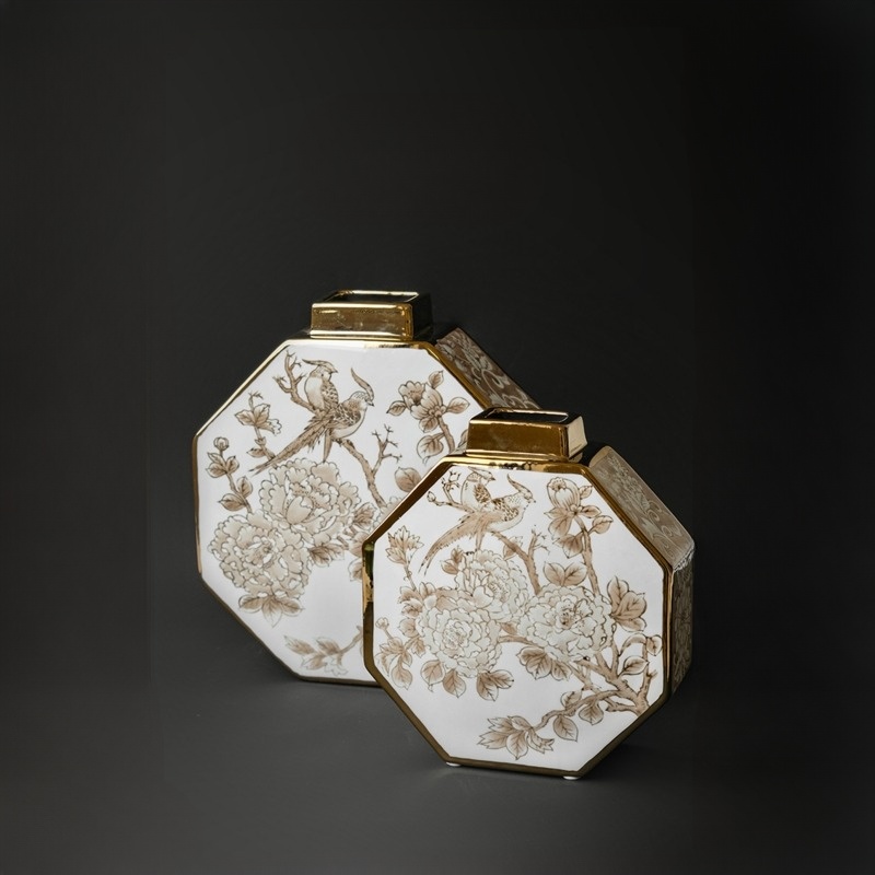 Bình sứ trắng mạ vàng phong cách Trung Hoa DC091 | Flexdecor VN | 7