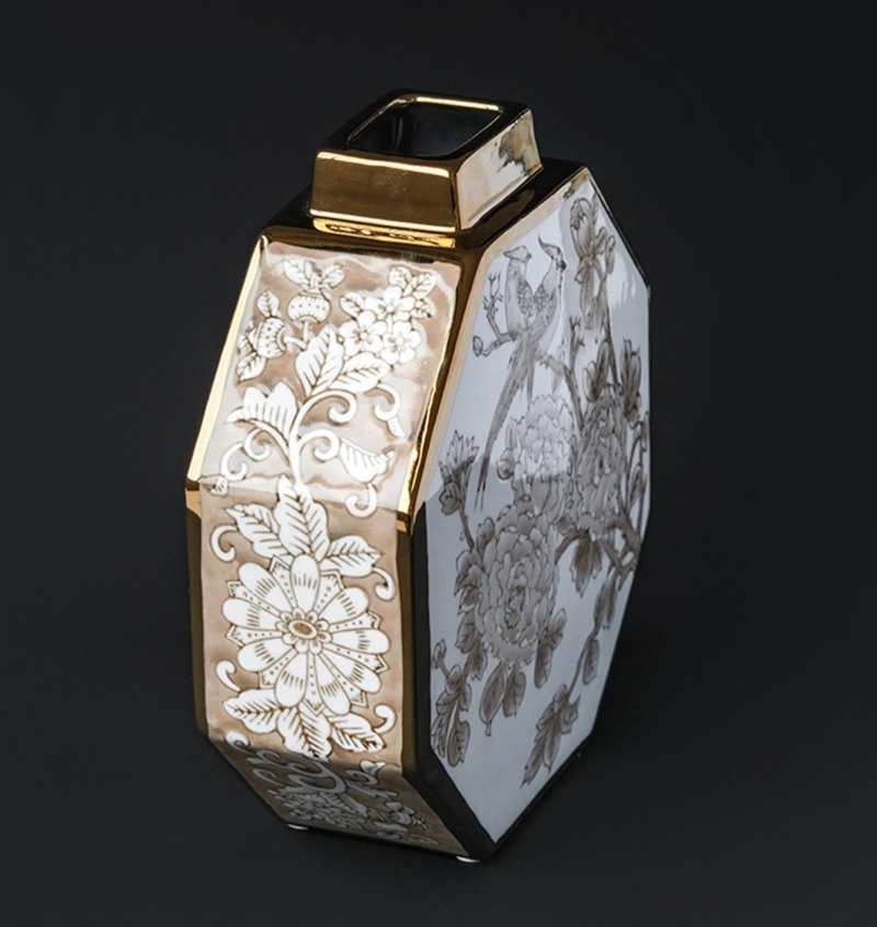 Bình sứ trắng mạ vàng phong cách Trung Hoa DC091 | Flexdecor VN | 11