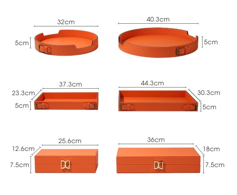 Khay tròn decor màu cam bằng da PA2535 | Flexdecor VN | 15