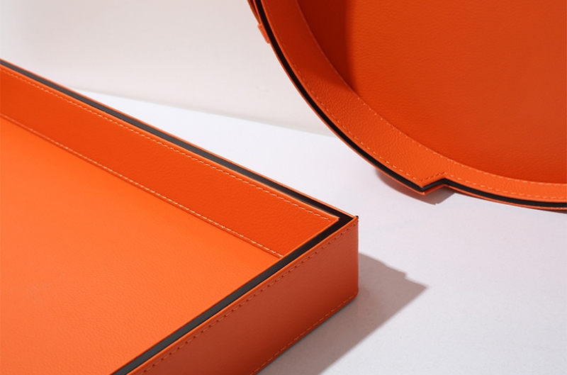 Khay tròn decor màu cam bằng da PA2535 | Flexdecor VN | 11