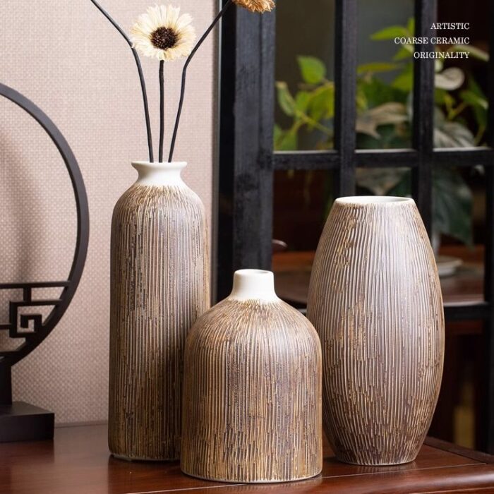 Bình hoa gốm sứ kẻ sọc phong cách Retro XY7311 | Flexdecor VN | 3