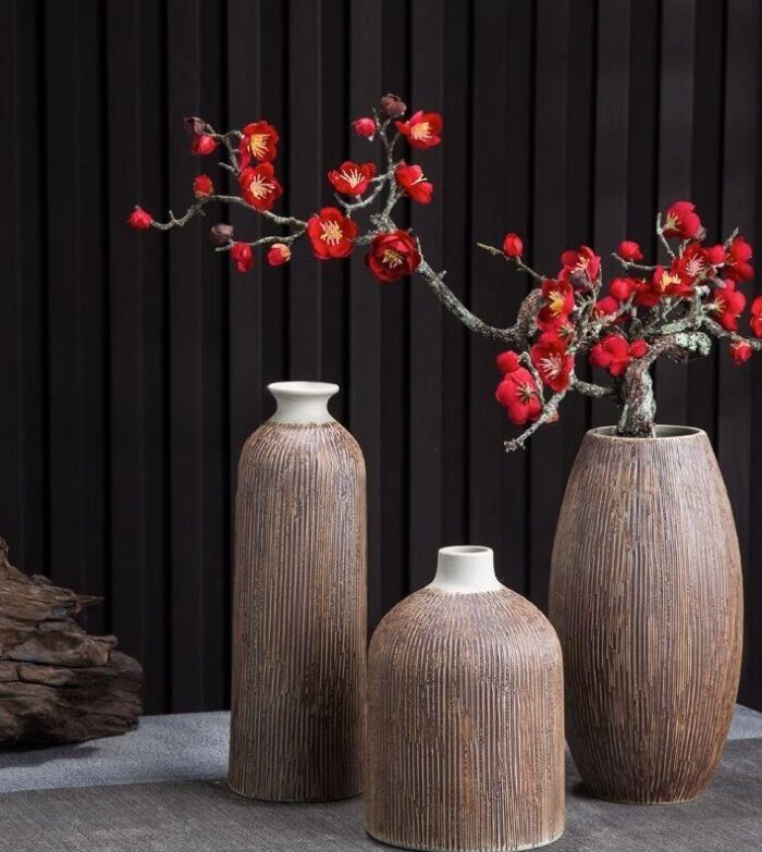 Bình hoa gốm sứ kẻ sọc phong cách Retro XY7311 | Flexdecor VN | 2