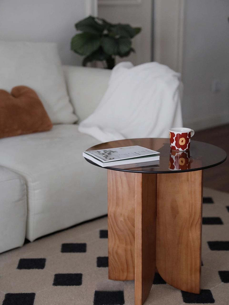 Bàn cà phê tròn bằng gỗ mặt kính cường lực ND6658 | Flexdecor VN | 15