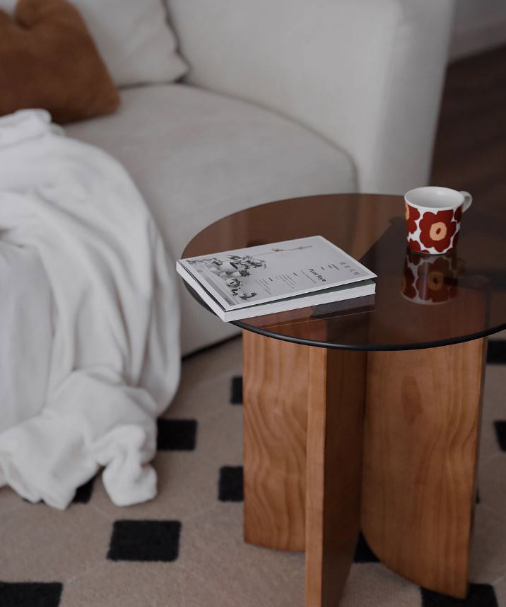Bàn cà phê tròn bằng gỗ mặt kính cường lực ND6658 | Flexdecor VN | 1